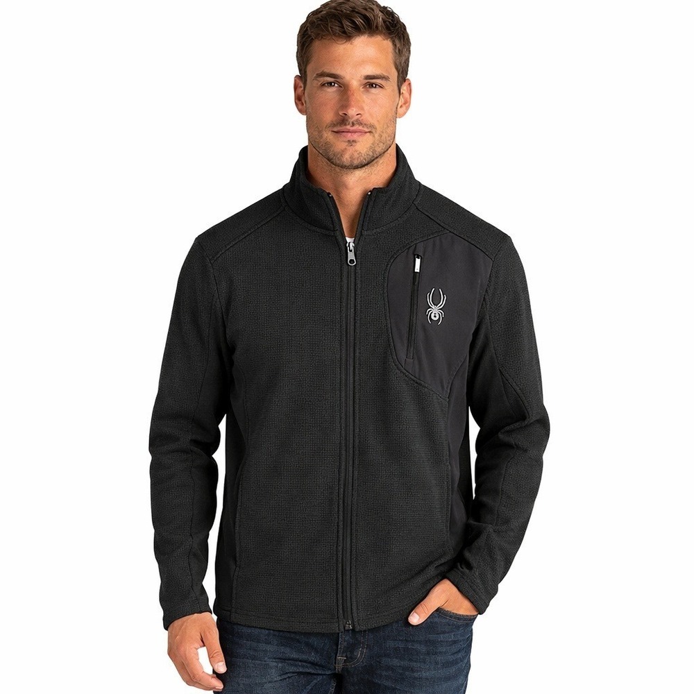 Spyder Men's Full Zip Fleece Jacket Small S Black Athletic Ski Hike Outdoor Coat